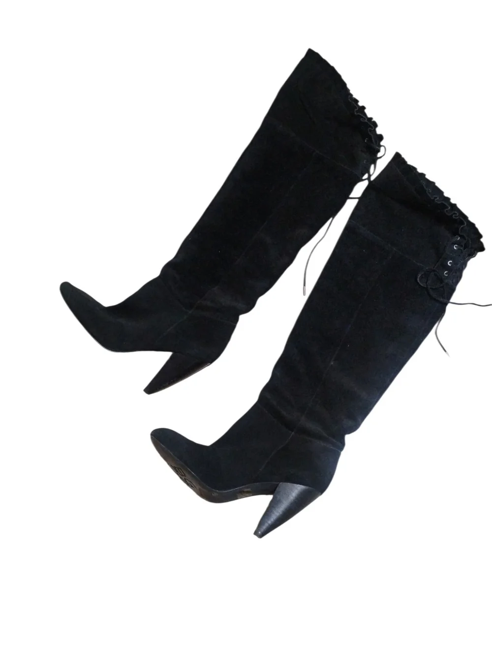 BCBGeneration Women's Black Suede Over Knee-High Lace-Up Boots Sanji SZ 9